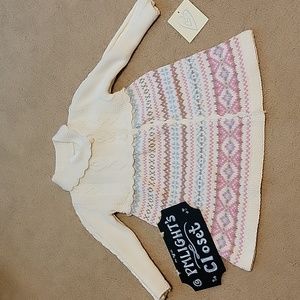 Double Heart Sweater Dress New 6-9 Months Ivory Pale Blue Pink